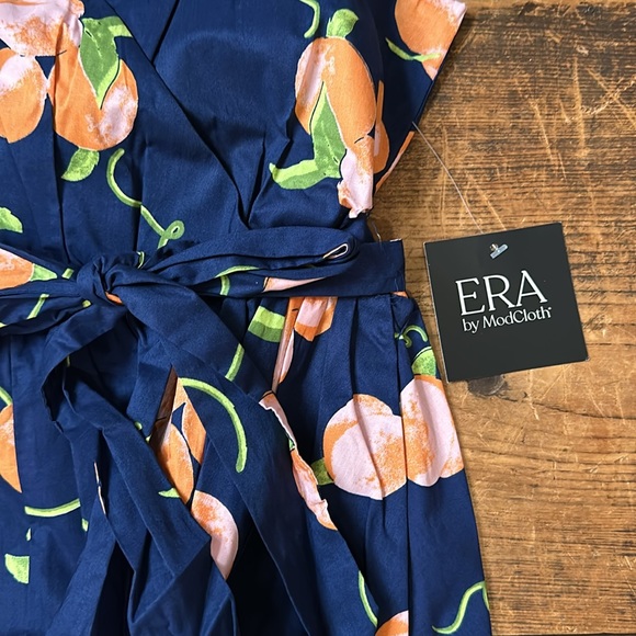 NWT ModCloth Instant Energy Faux-Wrap Dress Sweet Peaches Navy Blue 4 Small NEW - Picture 8 of 9